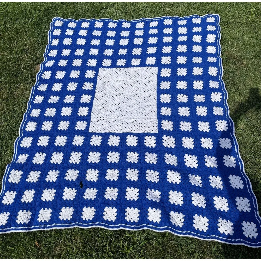 Handmade Crochet Afghan Blanket Throw Large Vintage Granny Square Retro Knit Lap